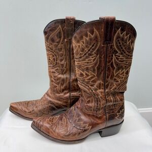 Dan Post Sidewinder snip toe leather Cowboy Cowgirl boots women's 10 extra wide